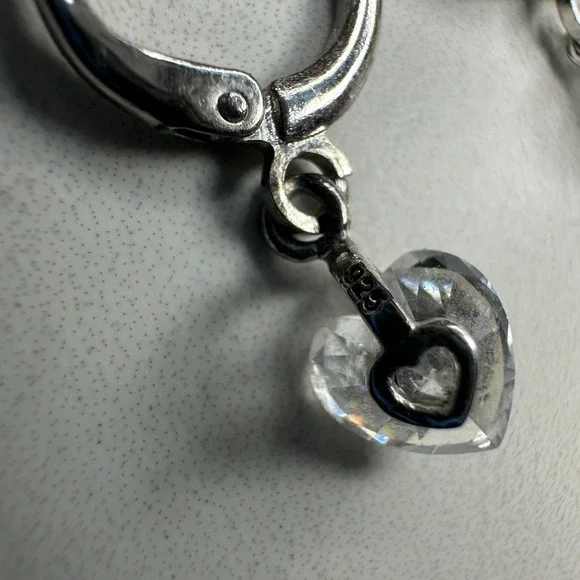Sterling Silver Heart Charm Hoop Earrings Crystal Sparkle Dangle Gift - Picture 3 of 4